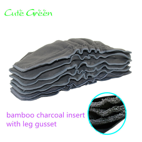 5pcs Bamboo Charcoal Insert With Leg Gusset For Reusable Baby Diapers Muslin Nappy;High Absorbency Diaper Cover Liner Soaker Nappy Insert