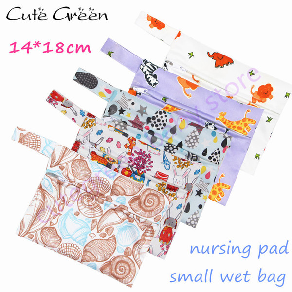5PCS 14*18cm Waterproof PUL bags Nursing Pads,Reusable Makeup Travel Stroller Bag Mini Small Wet bag Pouch For Menstrual Pads