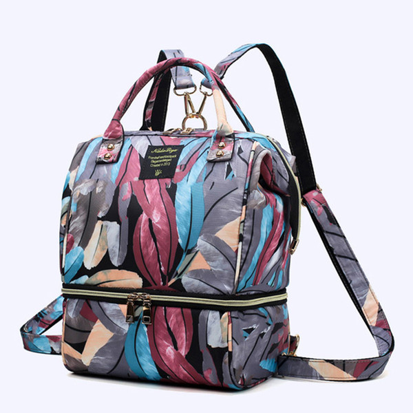 2018 new fashion printing Mummy bag women blue mother and baby backpack out of large capacity insulation bag Mummy backpack