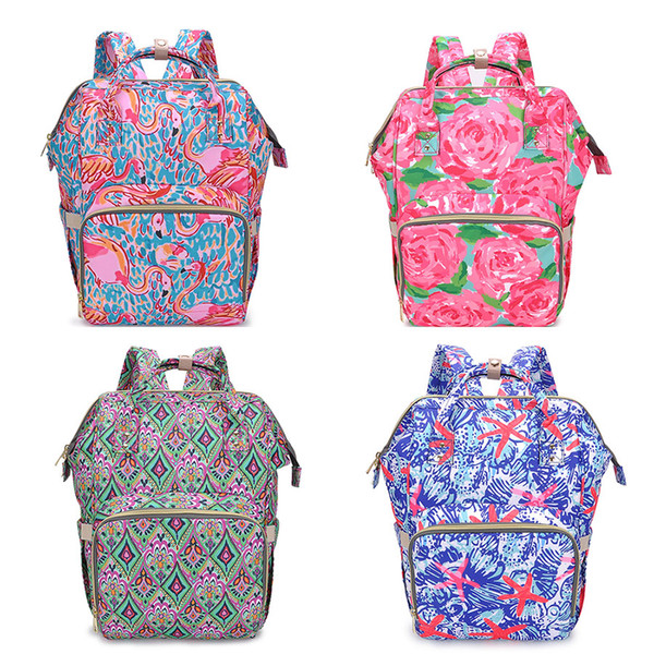 Flamingo Floral Mummy Backpacks Flower Print Baby Diaper Bags Multi-function women Feeding Bag Nappy Mother Maternity Tote C6048