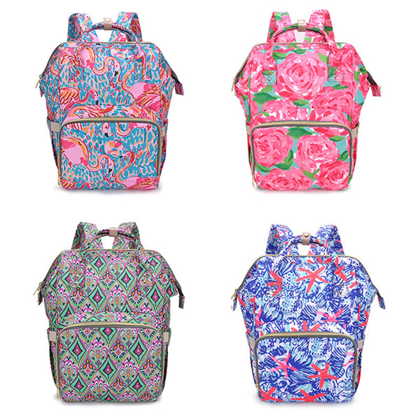 New Floral Mummy Backpacks Flamingo Printing Baby Diaper Backpacks Mommy Feeding Bags Nappy Mother Maternity Backpacks Diaper Bags