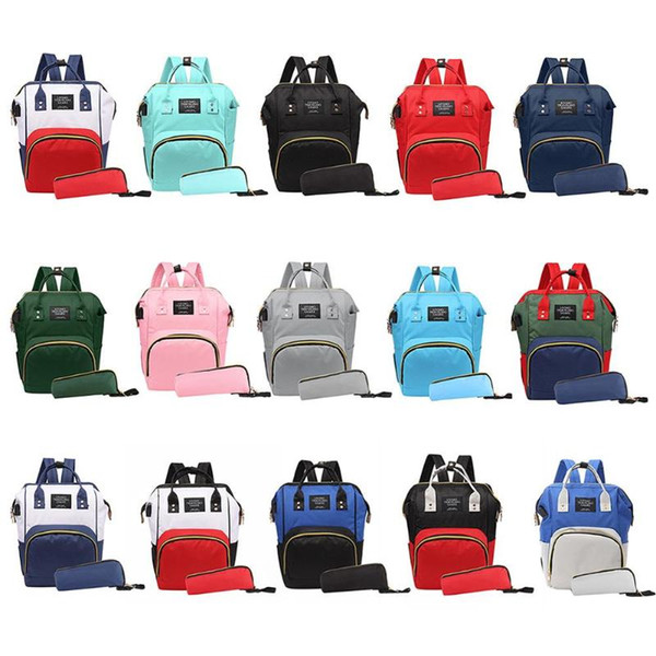 2pcs/set Mummy Maternity USB Backpack Baby Care Nappy Bag Diaper Nursing Clutch Travel Handbag