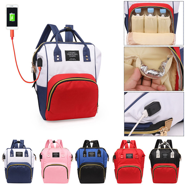 Fashion USB Charging Mummy Diaper Bags Large Capacity Waterproof Travel Maternity Backpack Baby Nappy Nursing Bag Baby Organizer