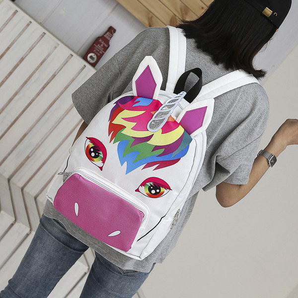 2018 Unicorn baby diaper bag mom Children Backpack Canvas Zipper Cartoon Travel School Bags Funny Animal Women Backpack Shoulder Bags