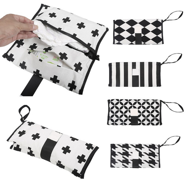 Hot new baby diaper changing storage bag wet wipes holder bag portable diaper bag black white colors cotton machine washable