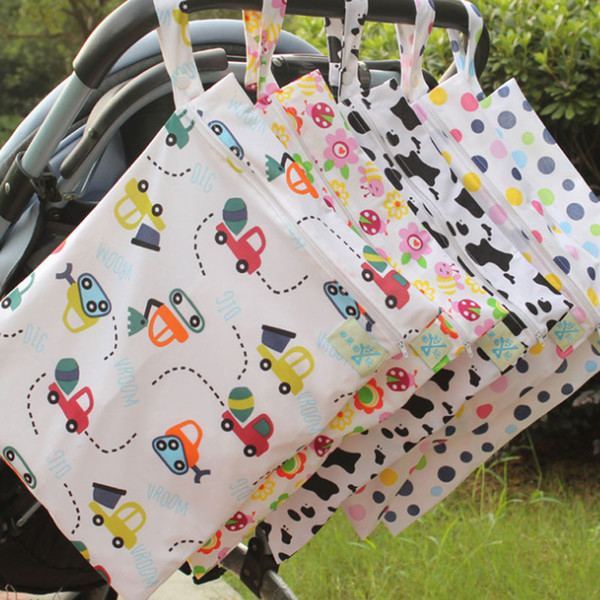 30*40cm New Waterproof Baby Diaper Bags Cute Single Layer Diapers Organizer For Infant Stroller Cart Nappy Stackers Storage Zipper Bag