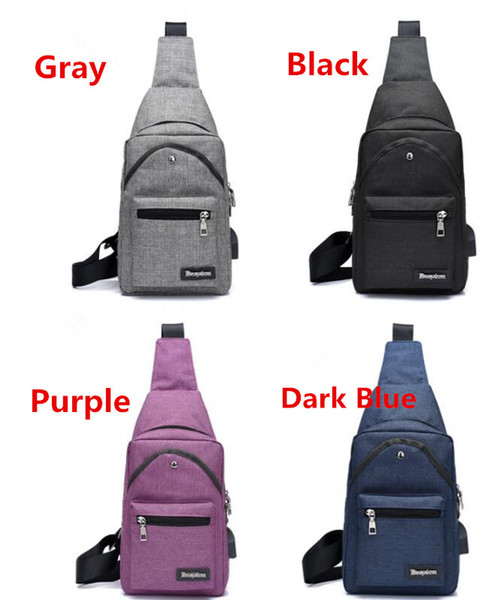 Men Chest Bag USB Charging Canvas Single Shoulder Bags External Charging Student Cross body Travel Bag 4 Colors