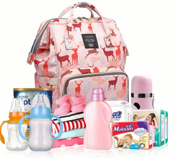 2018 Printed blue pink deer style Mummy bag, stylish multi-function large-capacity handbag, out of the portable maternal and child package