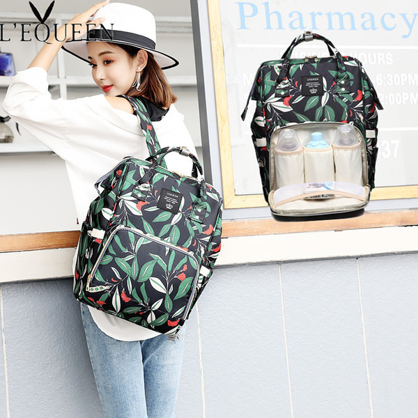 2018 Printed leaf style Mummy bag, stylish multi-function large-capacity handbag, out of the portable maternal and child package