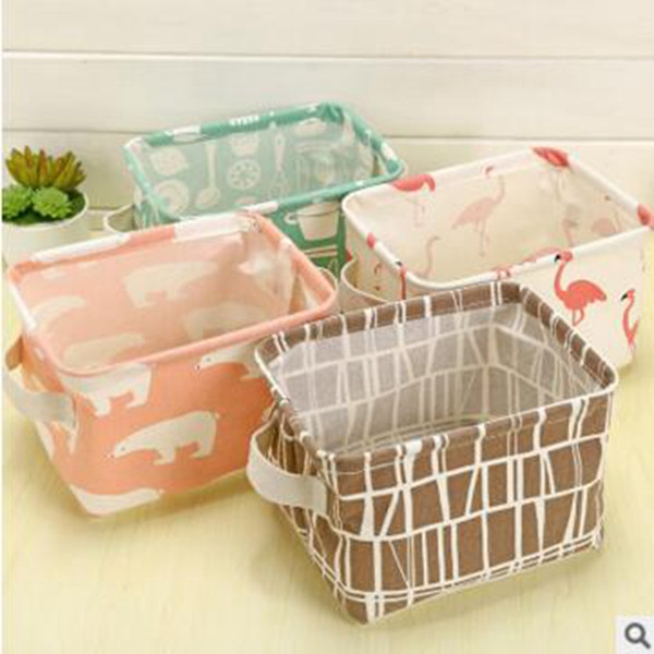 Flamingo Desktop Sundry Basket Belt Handle Storage Box Waterproof Cotton Linen Cosmetic Sundries Art Baskets Diaper Bags 6 Colors YL43