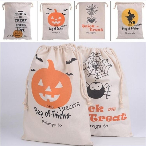 2017 newest Halloween Large Canvas bags cotton Drawstring Bag With Pumpkin, devil, spider, Hallowmas Gifts Sack Bags 9 styles