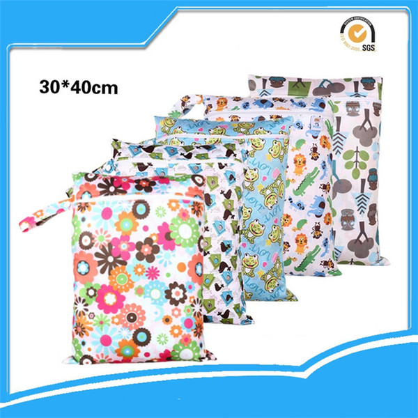 Travel Baby Wet and Dry Cloth Diaper Bag Tote with Soft Snap Handle Wave Animal Patterns Chevron Zipper Waterproof Diaper Bag GB029