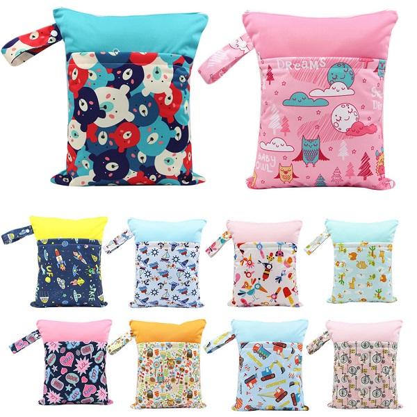 Free Shipping Baby Diaper Bags Printed Double Zippered Wet/Dry Bag Waterproof Wet Cloth Diaper Backpack Reusable Diaper Cover WetBag