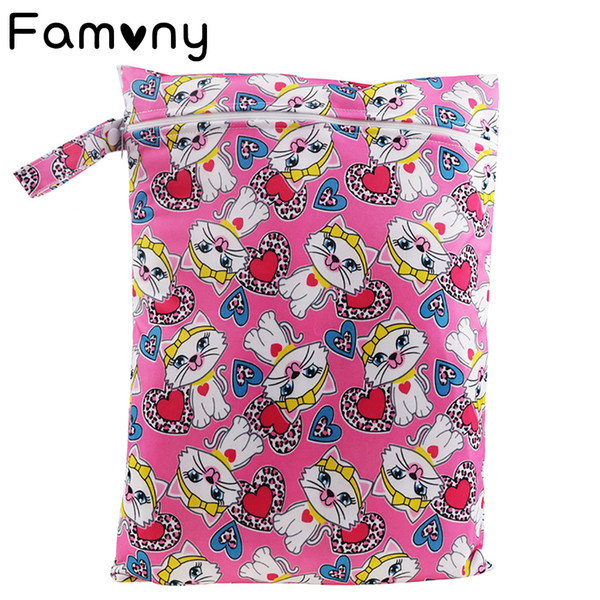 Double Pocket Wet Bag 30*40cm Waterproof Diaper Bag Print Reusable Single Zippered Baby Diapers Bamboo Charcoal Wet