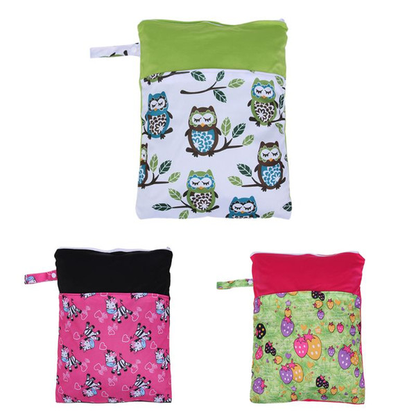 Reusable Waterproof Diaper Holder Bag Double Pocket Cartoon Animal Printed Zipper Baby Nappy Diaper Portable Travel Storage Bag