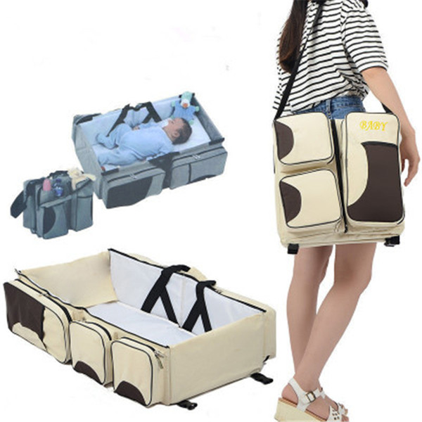 Retail Portable Folding baby bed bag Multi-function large Mommy bags Outdoor Hand traveling bed Infant Safety Bag nappies diapers Tote