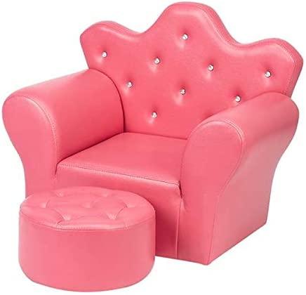 (US Stock Kid's Sofa PVC Princess Mini Sofa Bright Rose Red with Ottoman