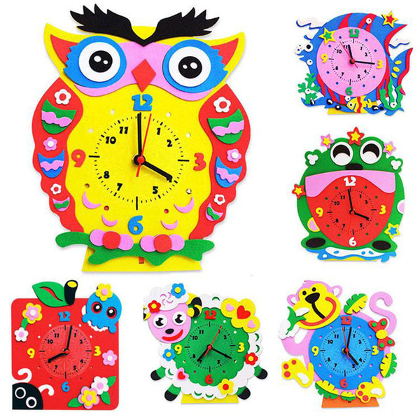 4pcs Children Cartoon Animal Clocks/ Kids Diy Handmade Clock For Kindergarden School Art Craft Educational Toy, Free Shipping J190521