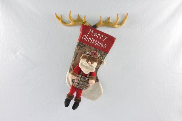 2019 3 Styles Large Stocking Gift Bags Felt Non-woven Christmas Stocking Santa Snowman Elk Christmas Stocking GY