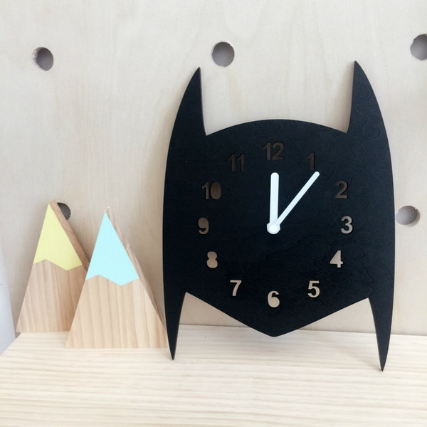 Nordic Style Wooden Black Kids Scandinaivan Children's Room Decoration Wall Mask Bunny Clock Decor Q190531