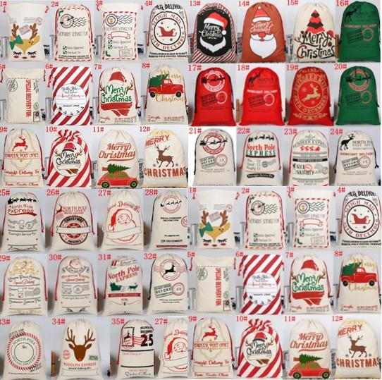 DHL 2020 Christmas Gift Bags Large Organic Heavy Canvas Bag Santa Sack Drawstring Bag With Reindeers Santa Claus Sack Bags for kids