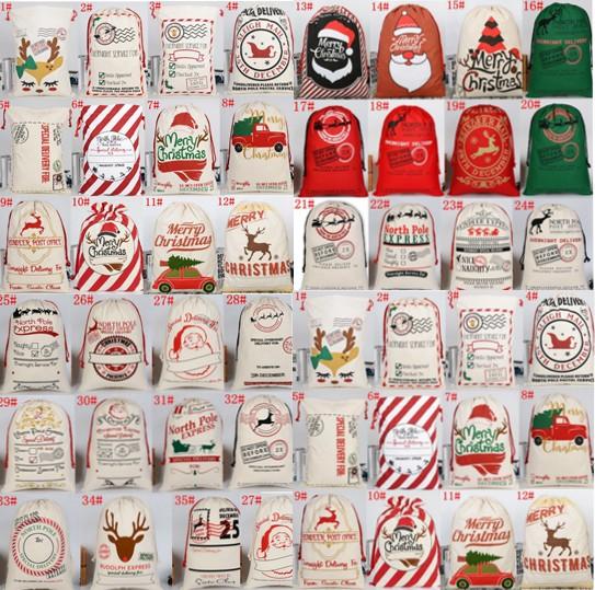 2020 Christmas Gift Bags Large Organic Heavy Canvas Bag Santa Sack Drawstring Bag With Reindeers Santa Claus Sack Bags for kids gifts DHL