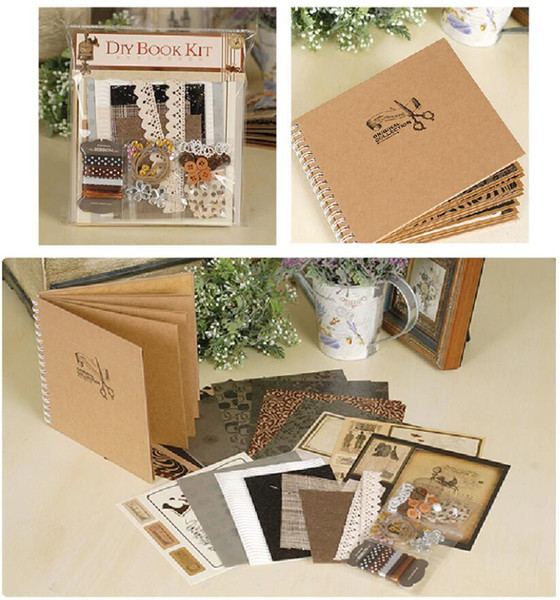 2018-Best Gift Complete Scrapbook Kit For Family/Friend/Kid, 8 Themes Vintage DIY Scrapbooking Photo Album SH190910