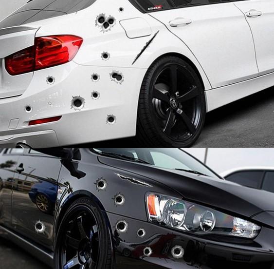 Car Stickers 3D Bullet Hole Funny Decal Car-covers Motorcycle Scratch Realistic Bullet Hole Waterproof Stickers