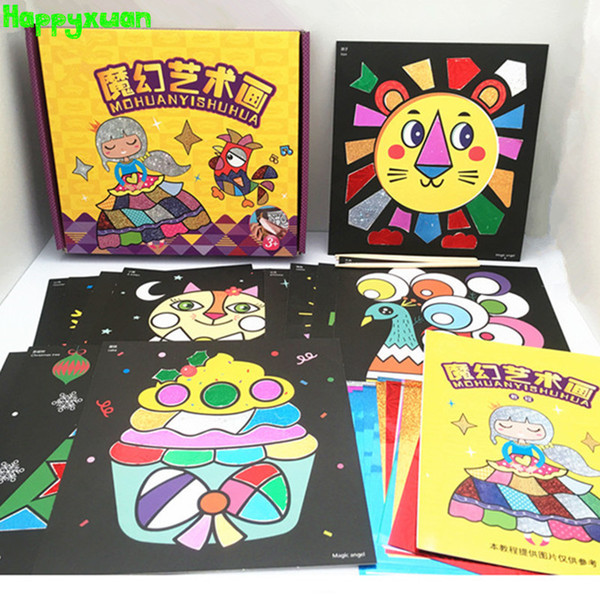 Happyxuan 12pcs Kids Diy Magic Christmas Arts And Crafts Sticker Kit Handmade Material Kindergarten Educative Painting Girls Toy J190521