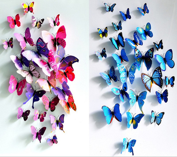 12Pcs/lot 3D wall decoration creative butterfly Magnet stickers children girl room decoration hot sale kids room stickers
