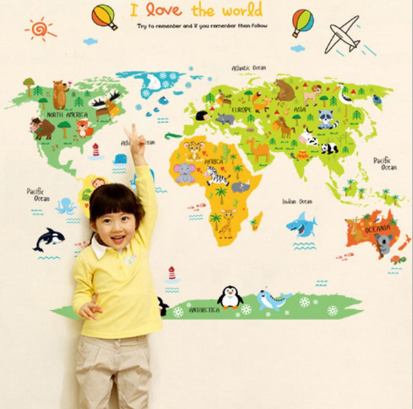 Kids animal world wall sticker cute cartoon room decoration for baby room adhesive art wall decoration
