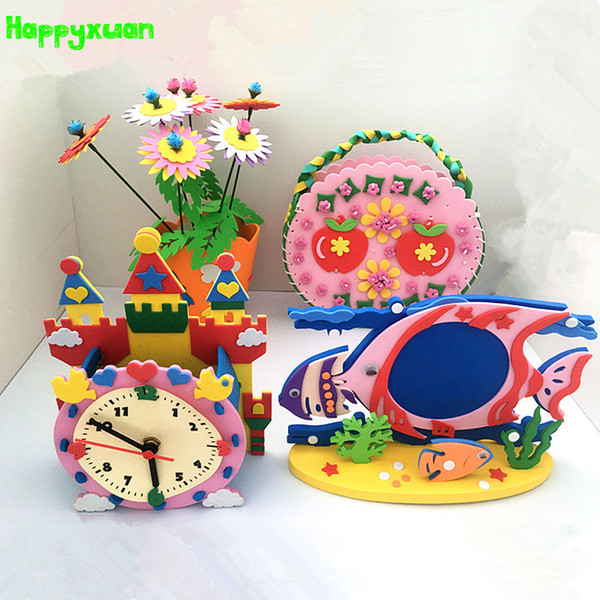 Happyxuan 4pcs/lot Diy Art And Craft Kits Material For Children Eva Sewing Bag Photo Frame Kindergarten Educative Girl Toys J190521