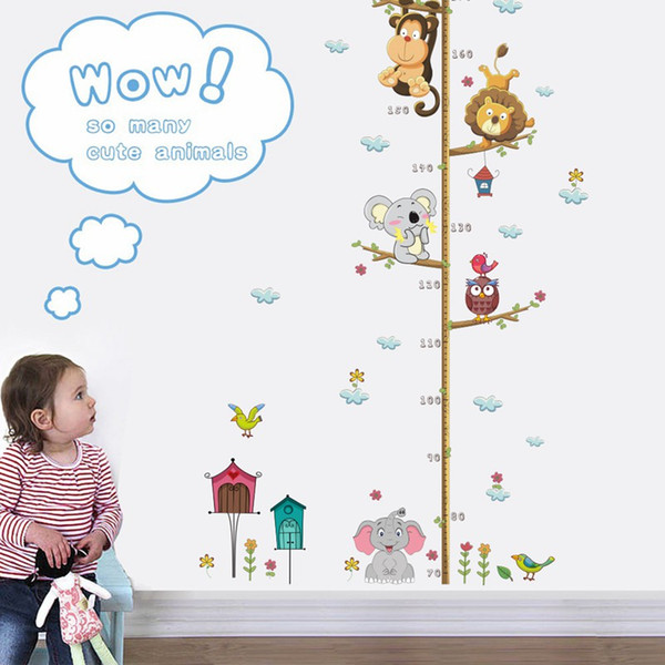 New design kids cartoon wall decoration baby girl boy owl elephant zoo height measure wall sticker