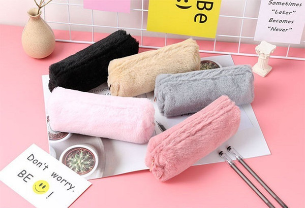 Kawaii Pencil Case Pink Plush Cute Solid Color Pencil Case for Girls Pencil Bag Stationery Pencilcase Lovely School Supplies