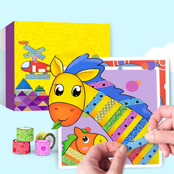 10 Pcs/box Children Color Tapes Handmade Toys Kids Creative Tapes Sticker Toy With Cartoon Animals Drawing Craft Kit Gift J190521