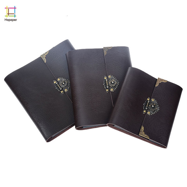 Retro Vintage PU Leather 30 Black Paper Sheets Card Wedding DIY Photo Scrapbook Children Album with Lock SH190910