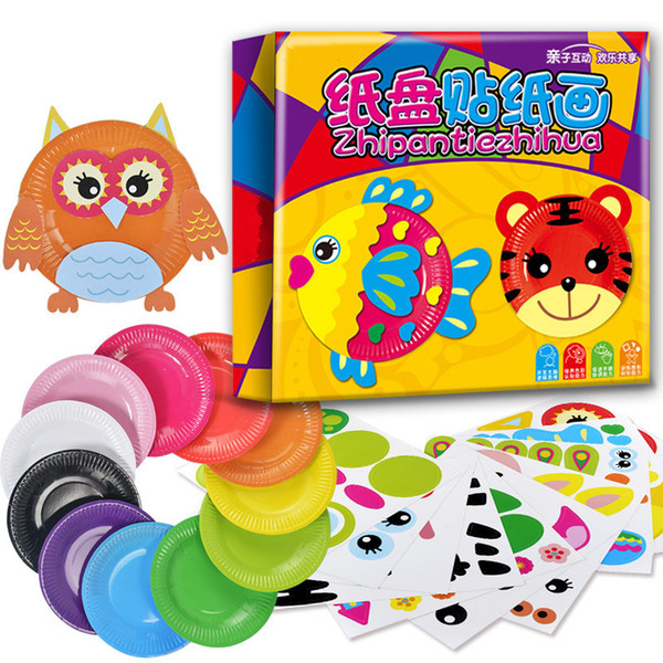 10pcscolor Disposable Paper Plates Painting Toys Cartoon Diy Handmade Materials Package Kindergarten Kid's Puzzle Stickers Tray J190521