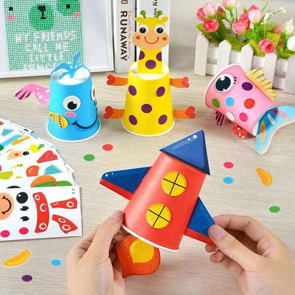 12pcs Children 3d Diy Handmade Paper Cups Sticker Material Kit / Whole Set Kids Kindergarten School Art Craft Educational Toys J190521