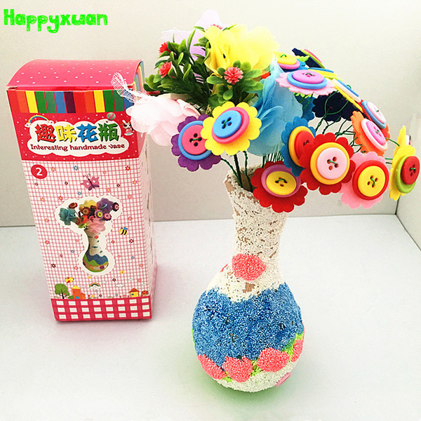 Happyxuan Diy Felt Fabric Button Flower Vases Kid Hand Crafts Supplies Kits Kindergarten Creative Christmas Toys Decoration Gift J190521