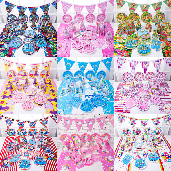 Unicorn Birthday Party Decorations Sets Supplies 38 Designs Marvel Mermaid Spiderman 1st Birthday Party Cartoon Them Party Gift Set Pack