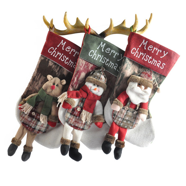 2019 3 Styles Large Stocking Gift Bags Felt Non-woven Christmas Stocking Santa Snowman Elk Christmas Stocking