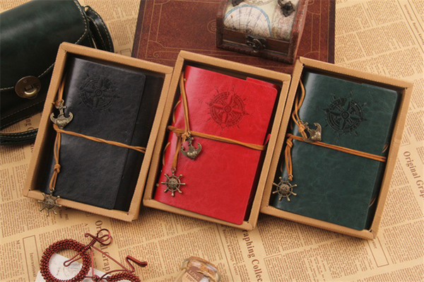 18.5*13cm New hot Vintage Leather Travel Journal Notebook Anchor Rudder Decoration Notebook retro medium size diary book notepad z093