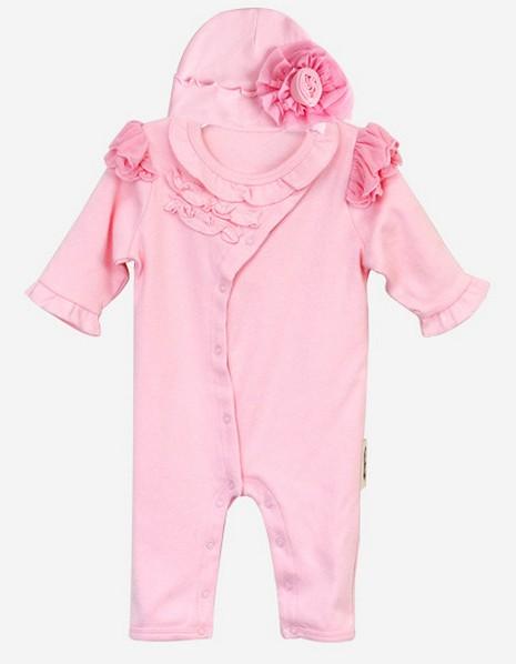 Newborn Baby Gift Sets Categories White Pink Include Long Sleeve Romper Flower Hat Can Choose Size