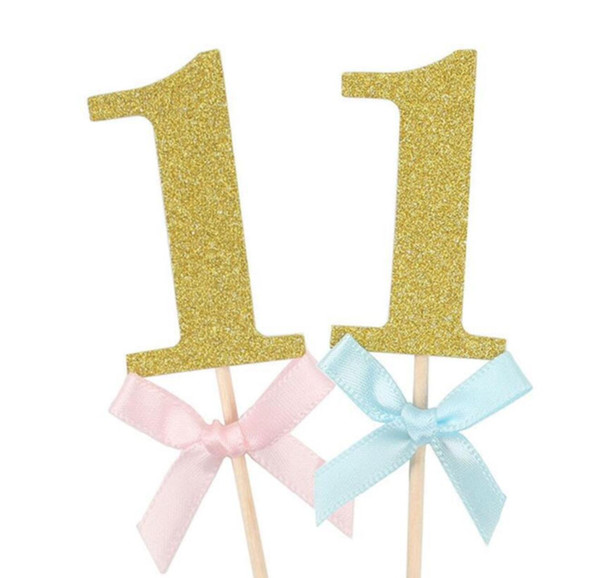 50pcs First year old 1st Baby Birthday/Wedding Anniversary Number 1 Cake Topper Glitter Gold Cake Decoration