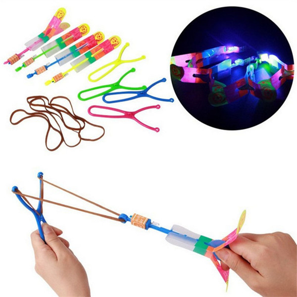 Led Slingshot Light Arrow Rocket Helicopter Flying Toy Party Fun Gift Elastic (The LED Slingshot Helicopter)
