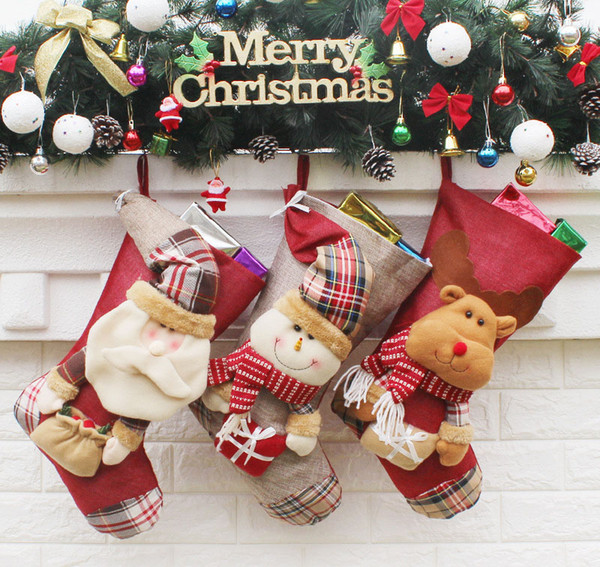 2018 New Year Christmas Stockings Socks Santa Claus Candy Gift Bag Xmas Tree Hanging Ornament Decoration wy