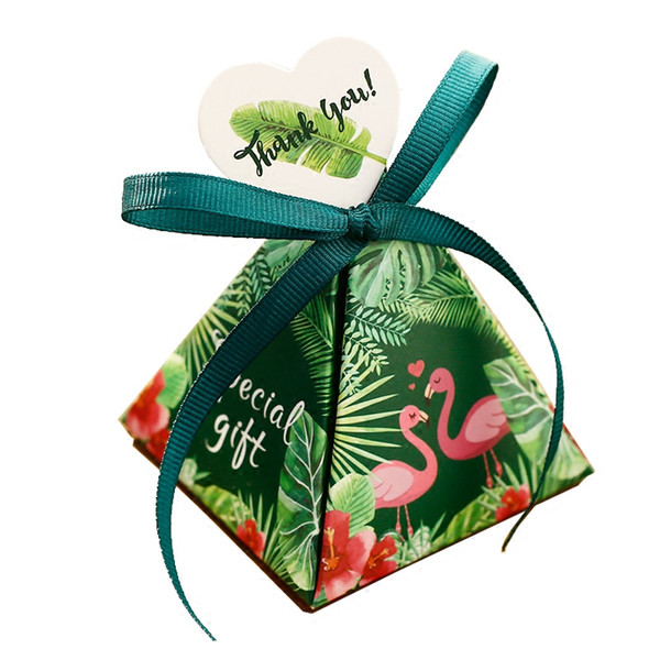 50Pcs Green Flamingo Triangular Pyramid Candy Boxes Wedding Favors Bridal Shower Party Gift Giveaways Box 2 Styles DDA713