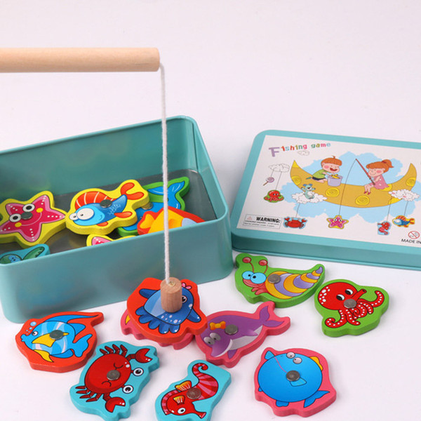 Children Baby Toys New Iron Boxed Children Magnetic Fishing Toys Marine Fishing Baby Parent-child House Toys Wholesale