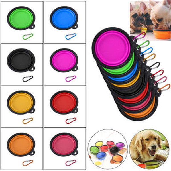 JUXU Portable Silicone Collapsible Dog Cat Bowl Puppy Pet Feeding Travel Bowl Foldable Pet Food water Bowl Feeder Dish w/Hook
