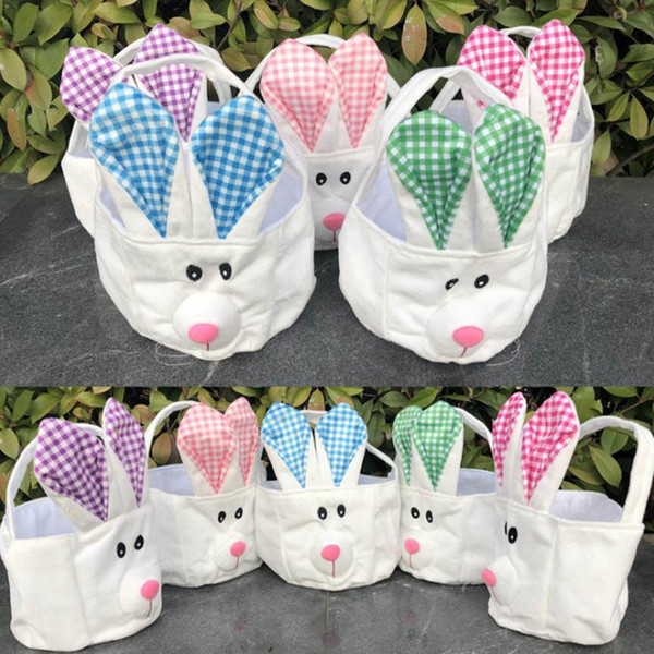 Happy Easter Gift Bag Bunny Ears Design Basket Cloth Tote Bag Carrying Eggs Small Bag for Party Supplies